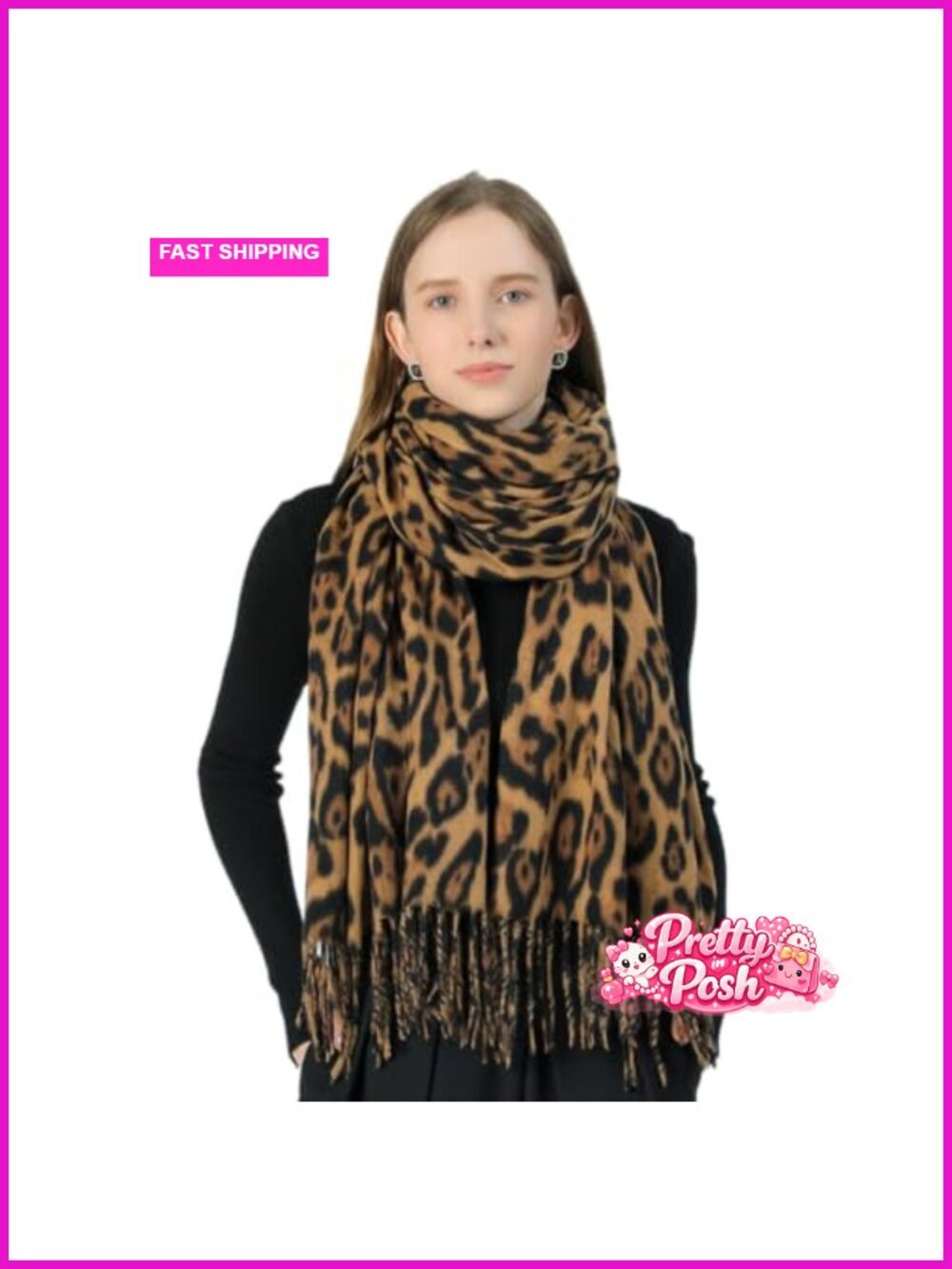 Leopard Print Cashmere-Like Scarf Winter Warm Blanket Wrap Shawl